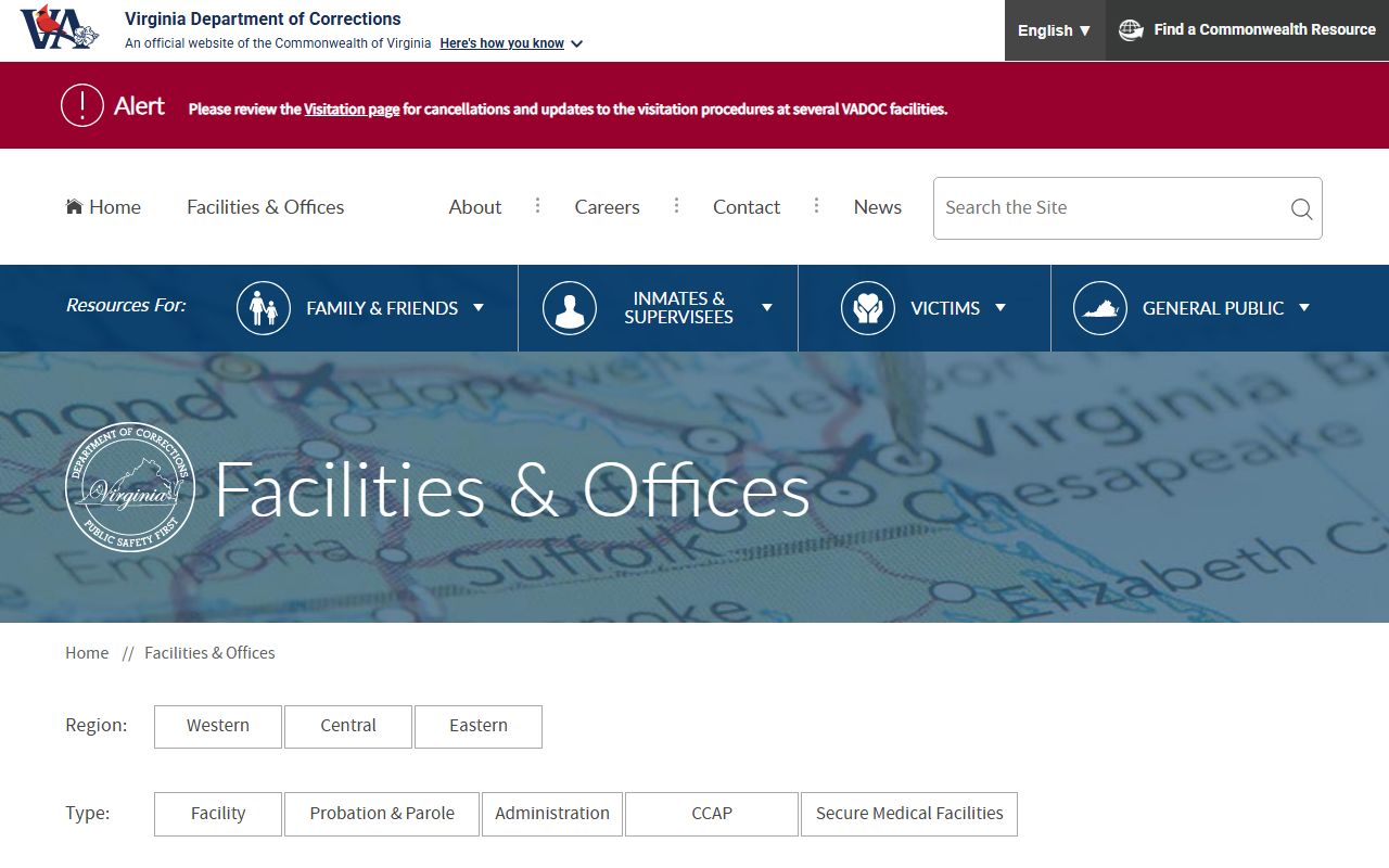 Deerfield Correctional Complex VADOC facility directory inmate lookup information