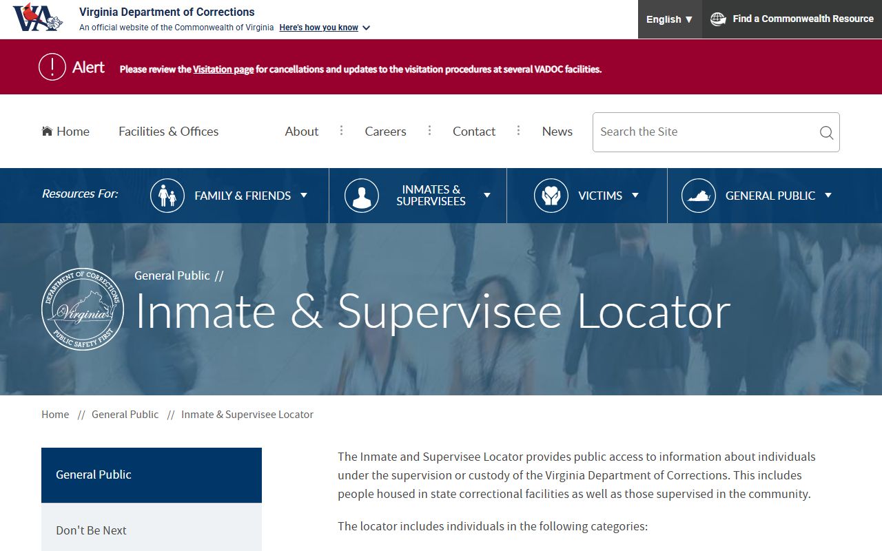 Deerfield Correctional Complex VADOC inmate locator search fields