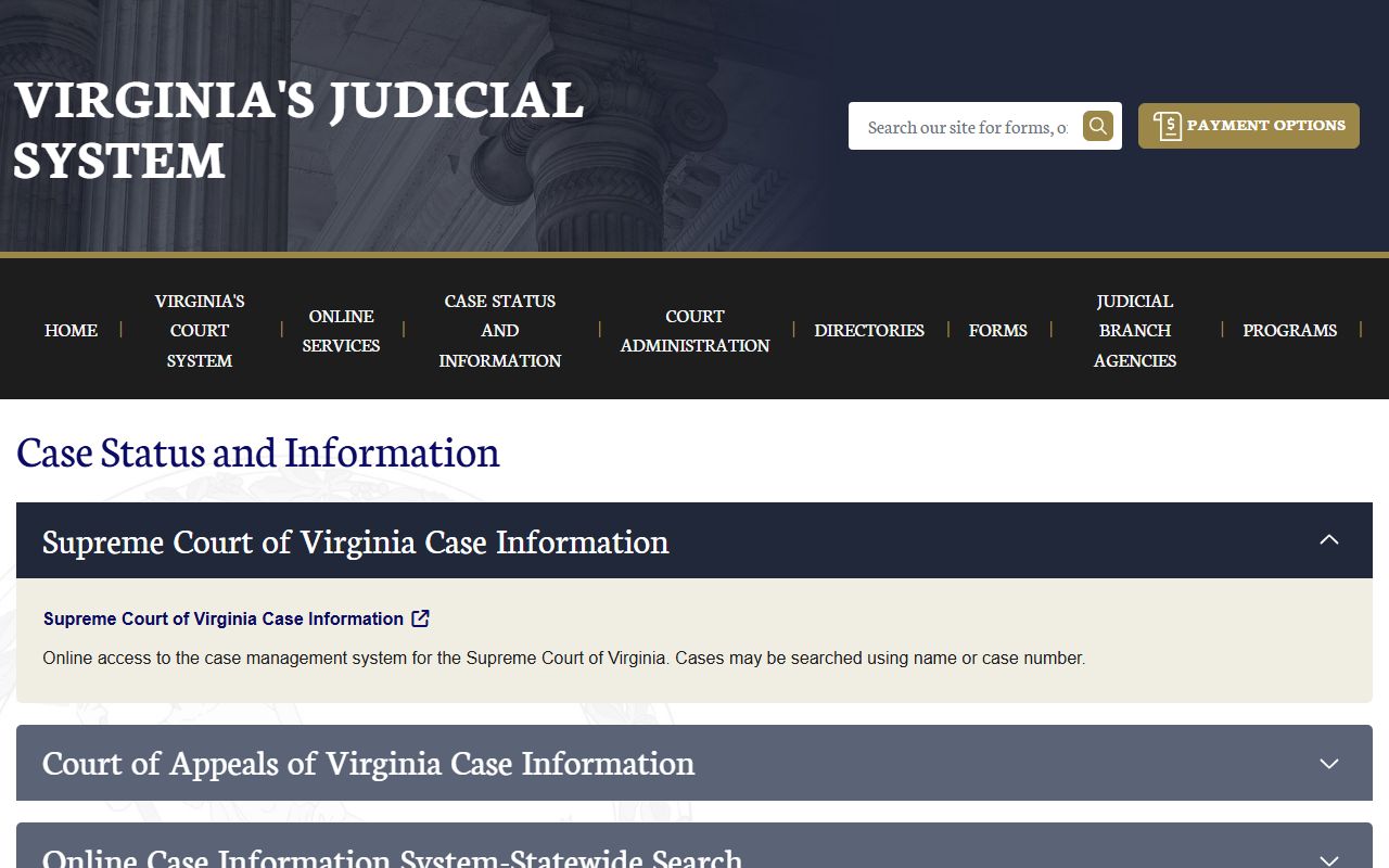 Southampton County court records after arrest Virginia case status search choices